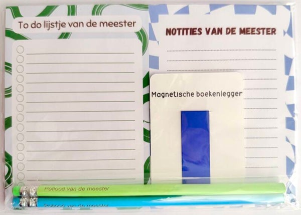 --> To do lijstje van de meester | Notities van de meester | Twee potloden van de meester | Magnetische boekenlegger