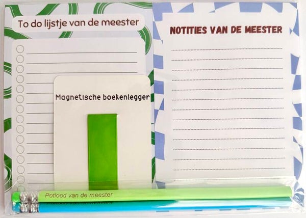 --> To do lijstje van de meester | Notities van de meester | Twee potloden van de meester | Magnetische boekenlegger