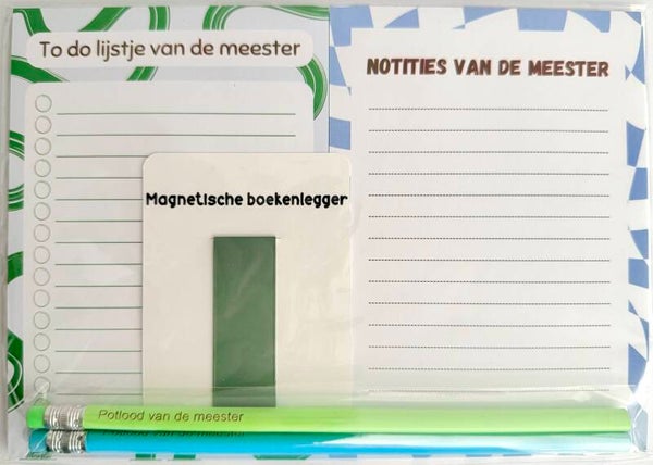 --> To do lijstje van de meester | Notities van de meester | Twee potloden van de meester | Magnetische boekenlegger