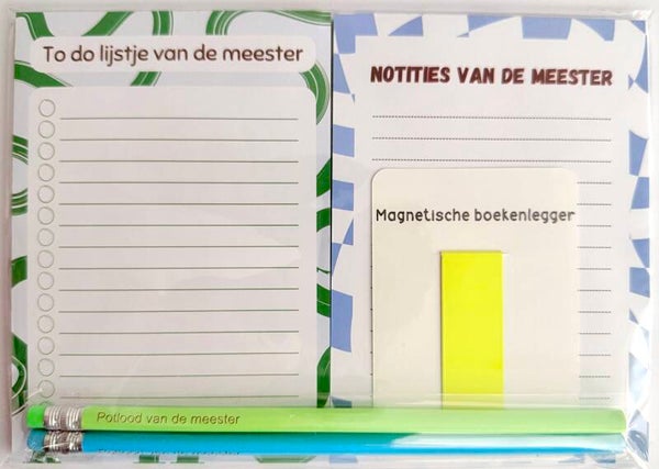 --> To do lijstje van de meester | Notities van de meester | Twee potloden van de meester | Magnetische boekenlegger