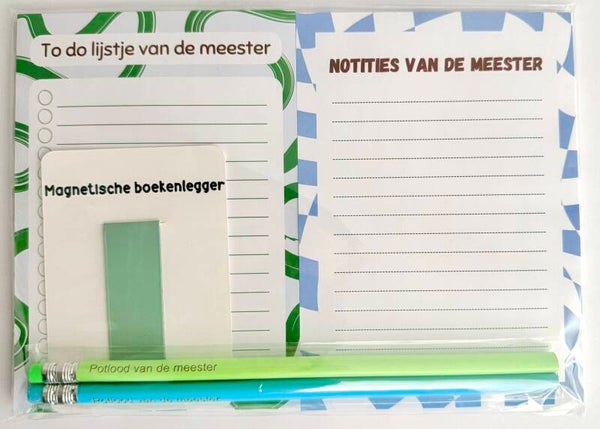 --> To do lijstje van de meester | Notities van de meester | Twee potloden van de meester | Magnetische boekenlegger