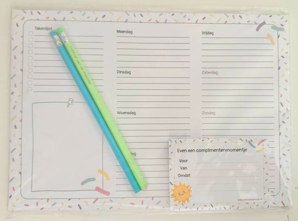 --> Weekplanner | Complimentenblokje | Twee potloden van de meester