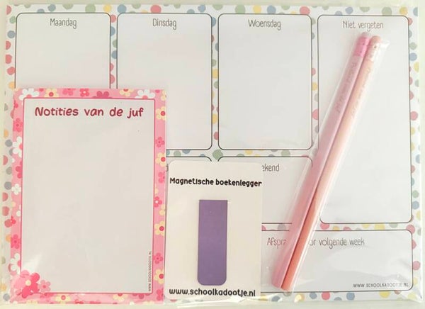 --> Weekplanner | Notities van de juf | magnetische boekenlegger | Twee potloden van de juf