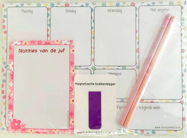 --> Weekplanner | Notities van de juf | magnetische boekenlegger | Twee potloden van de juf