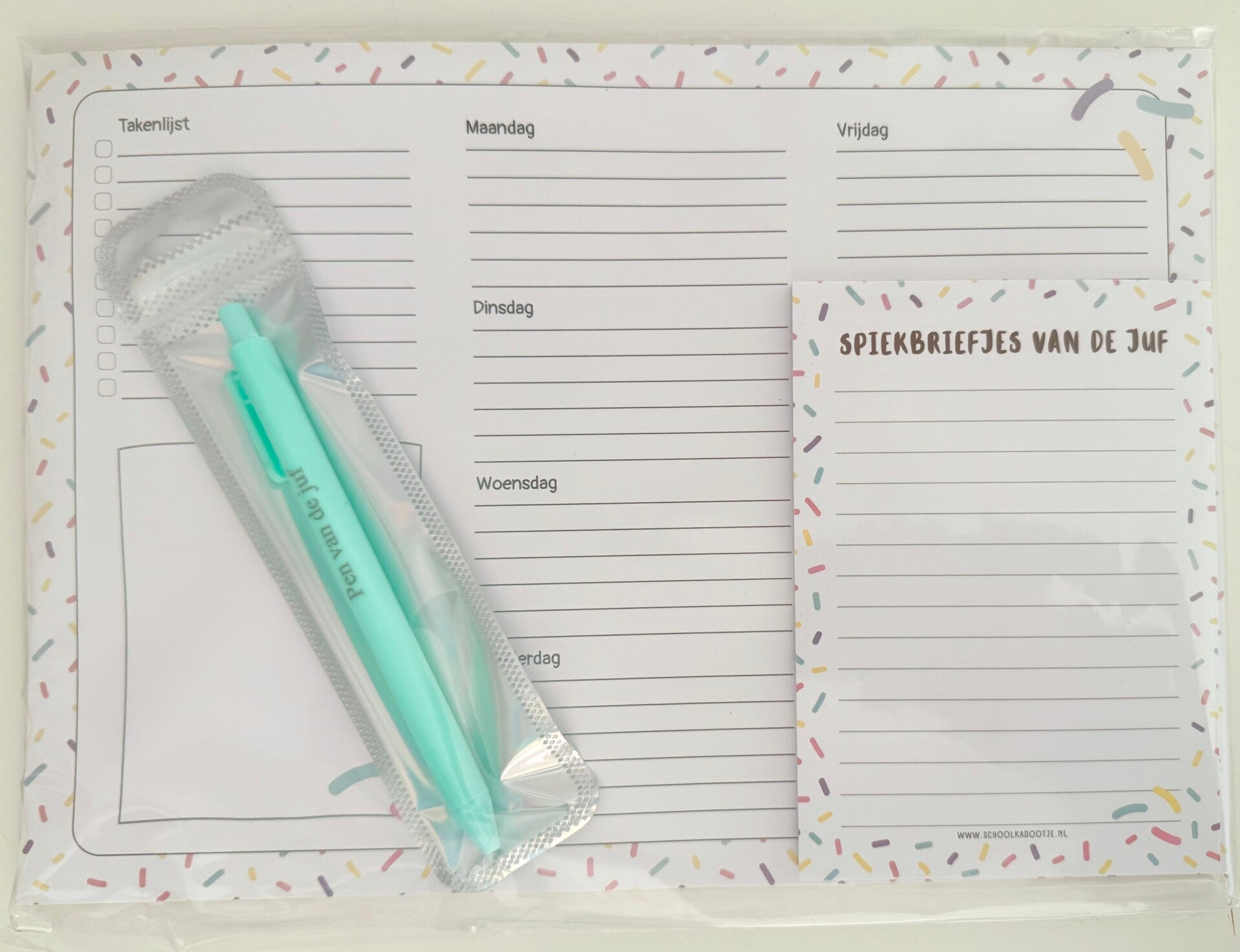 --> Weekplanner | Spiekbriefjes van de juf | Pen van de juf (meerdere kleuren)