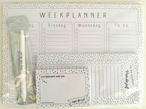 --> Weekplanner | To do lijstje van de juf | Complimentenblokje | Pen van de juf