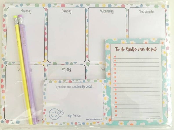 --> Weekplanner | To do lijstje van de juf | Complimentenblokje | Twee potloden van de juf