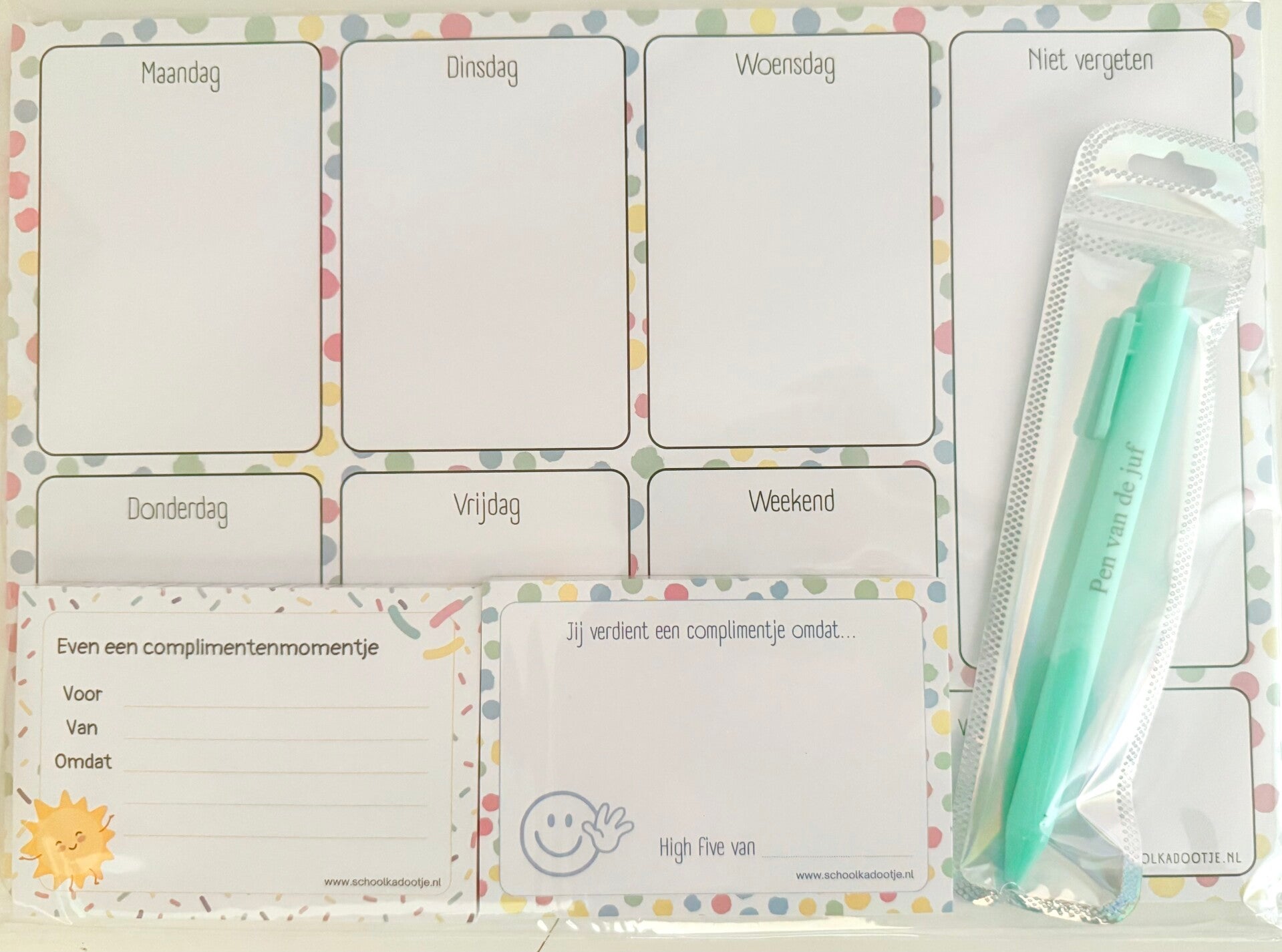 --> Weekplanner | Twee complimentenblokjes | Pen van de juf