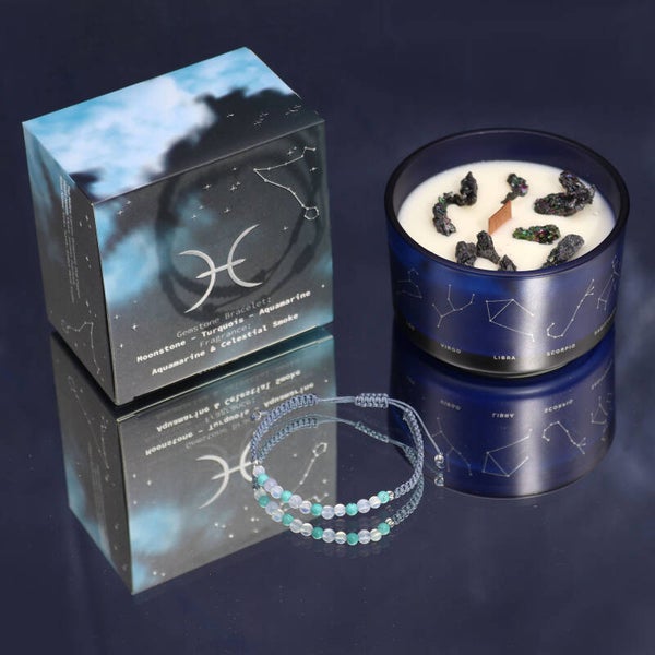 Sterrenbeeld Kristal kaars met edelsteen armband - Vissen (Pisces)