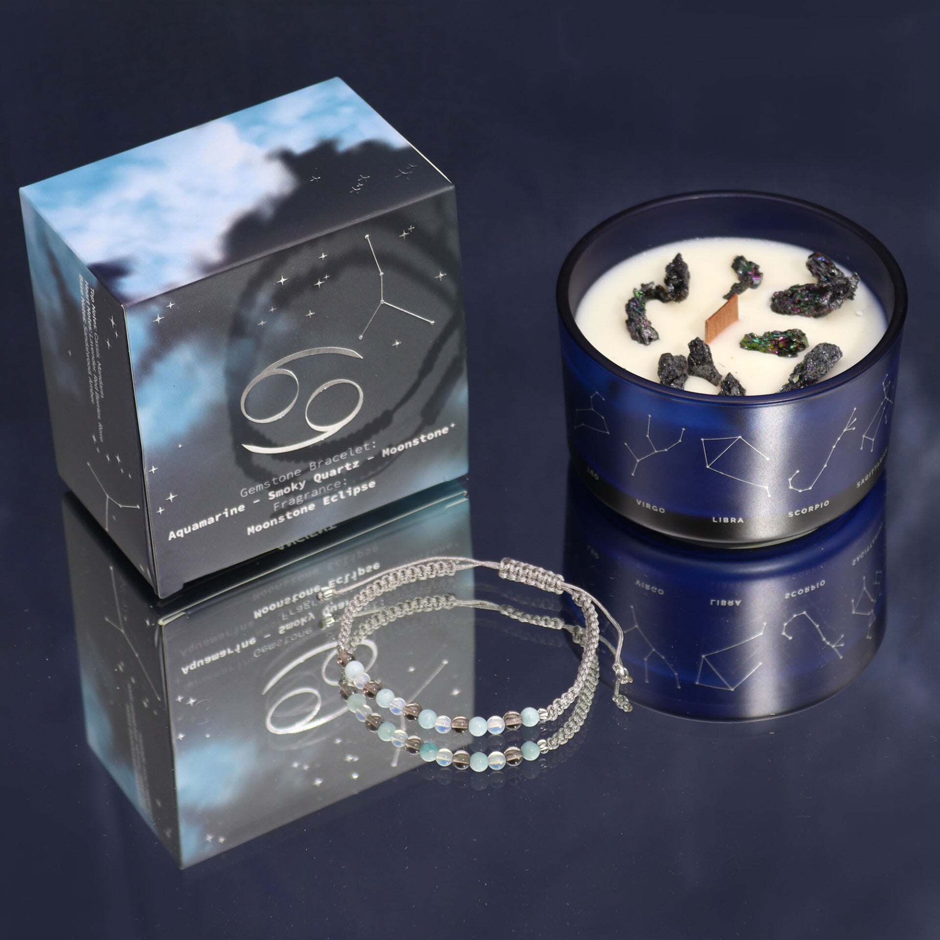 Sterrenbeeld Kristal kaars met edelsteen armband - Kreeft (Cancer)