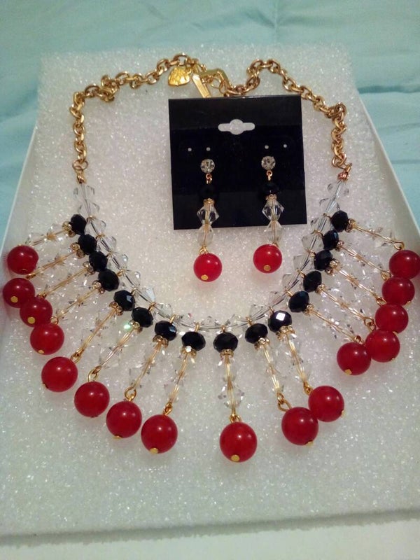 gemstone necklace and earring set