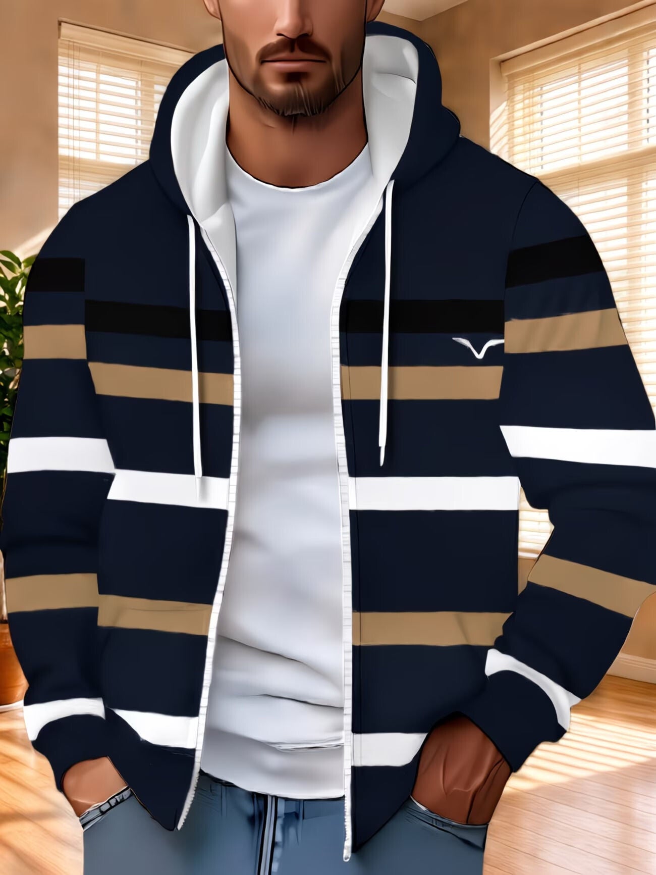 Voyager Nautical Striped Zip-Hoodie