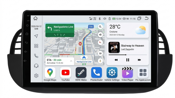 Car Tablet per Fiat 500 2007/14_4/32gb (Cpu 1.8 ghz, t10)