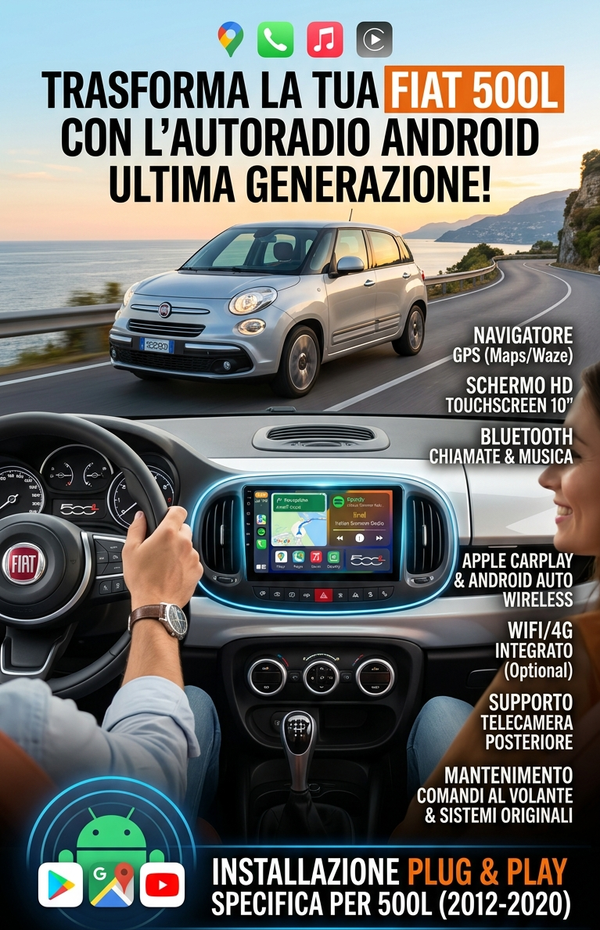Car Tablet per Fiat 500L 2012/20 - 4/64gb (Cpu 2.0 ghz)