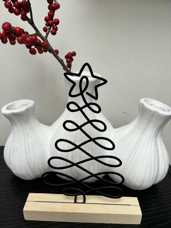 Bohemian metalen kerstboom met houten voet