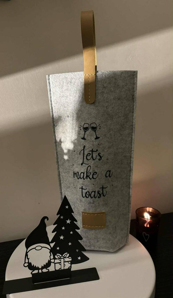 Vilten wijnfleshandtas met kunstlederen handvaten