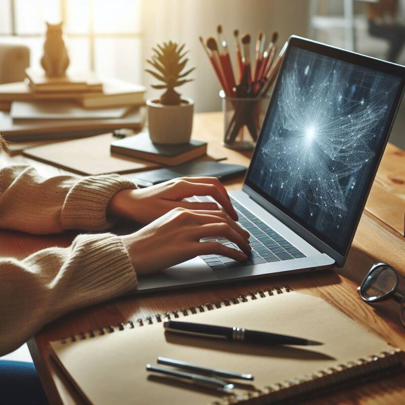 KIgeneriertes Bild von Händen, die an einem Laptop schreiben