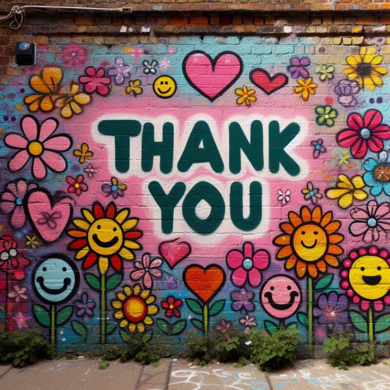 KI-generiertes Graffito mit der Aufschrift "Thank you"