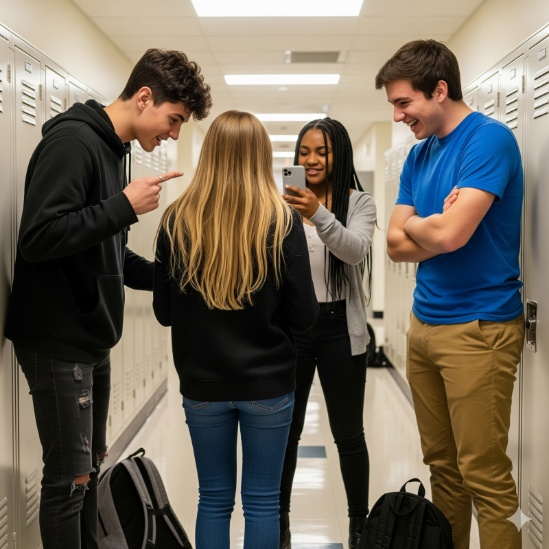 Foto von einer Mobbingszene unter Jugendlichen: 