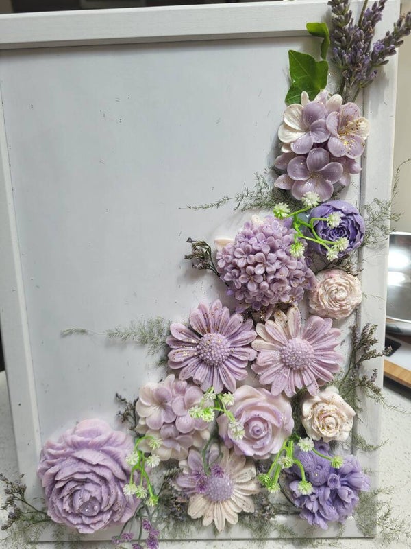 Cadre photo avec fleurs en cire