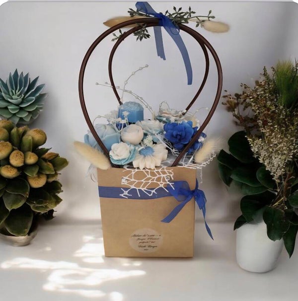 Panier bougies et fondants  bleu