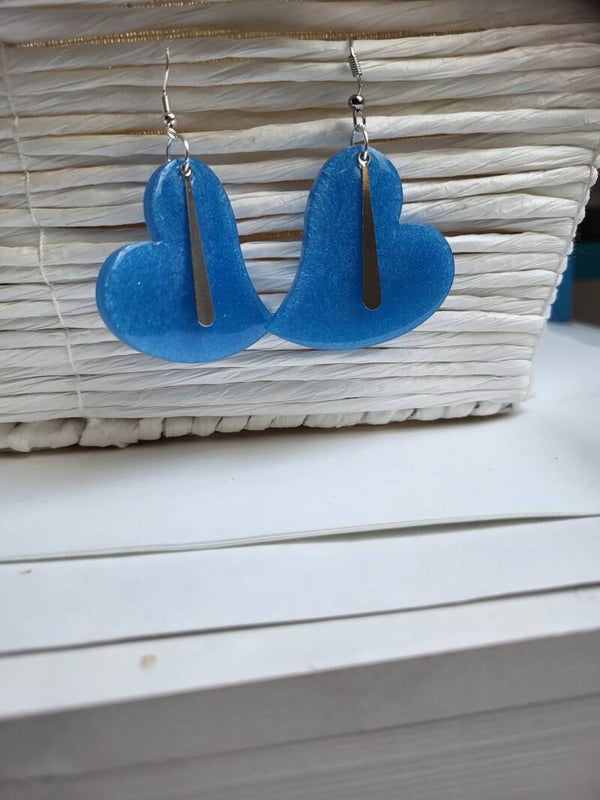 Boucles d'oreilles coeur bleu