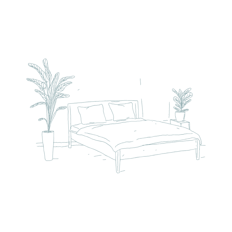 line drawing of a bed with plants either side. Sleep tips for trauma and grief