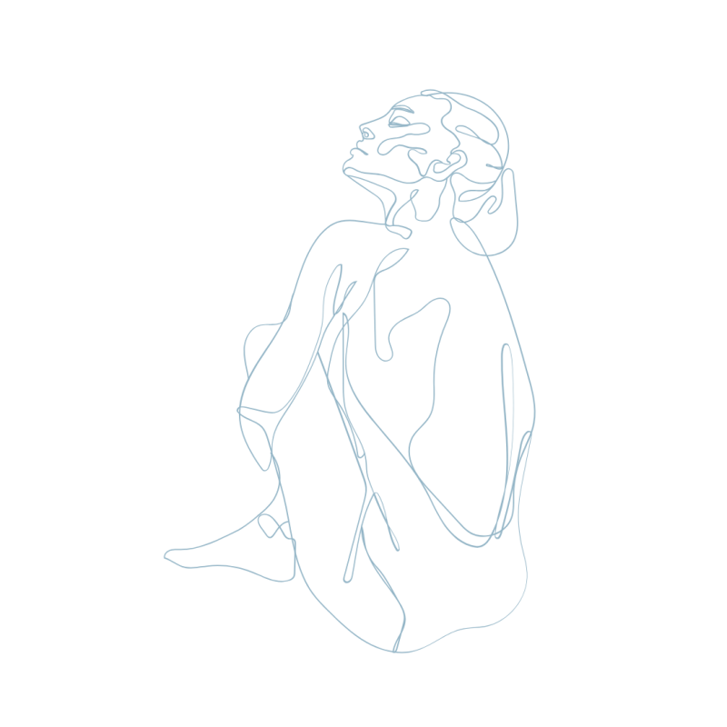 line drawing of woman sitting, relaxed and showing recover from trauma and anxiety , strategies for trauma and anxiety