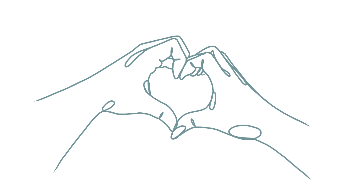 line drawing of two hands making a heart to show healing from trauma, trauma recovery, self compassion, self love