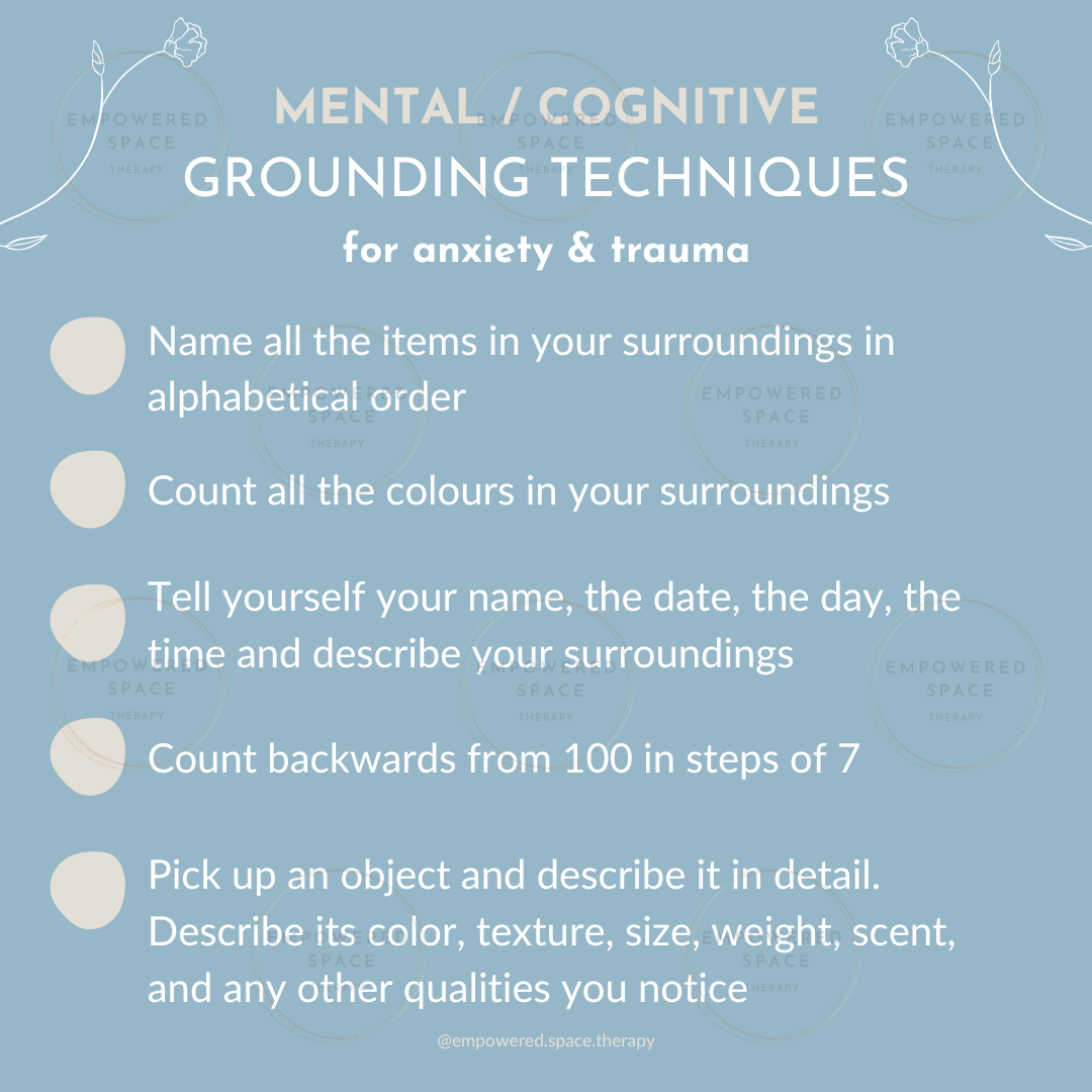 mental and cognitive grounding technique for trauma and anxiety, strategies for dissociation and trauma recovery