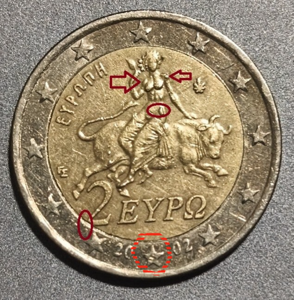 Moneda Grecia 2002 con errores