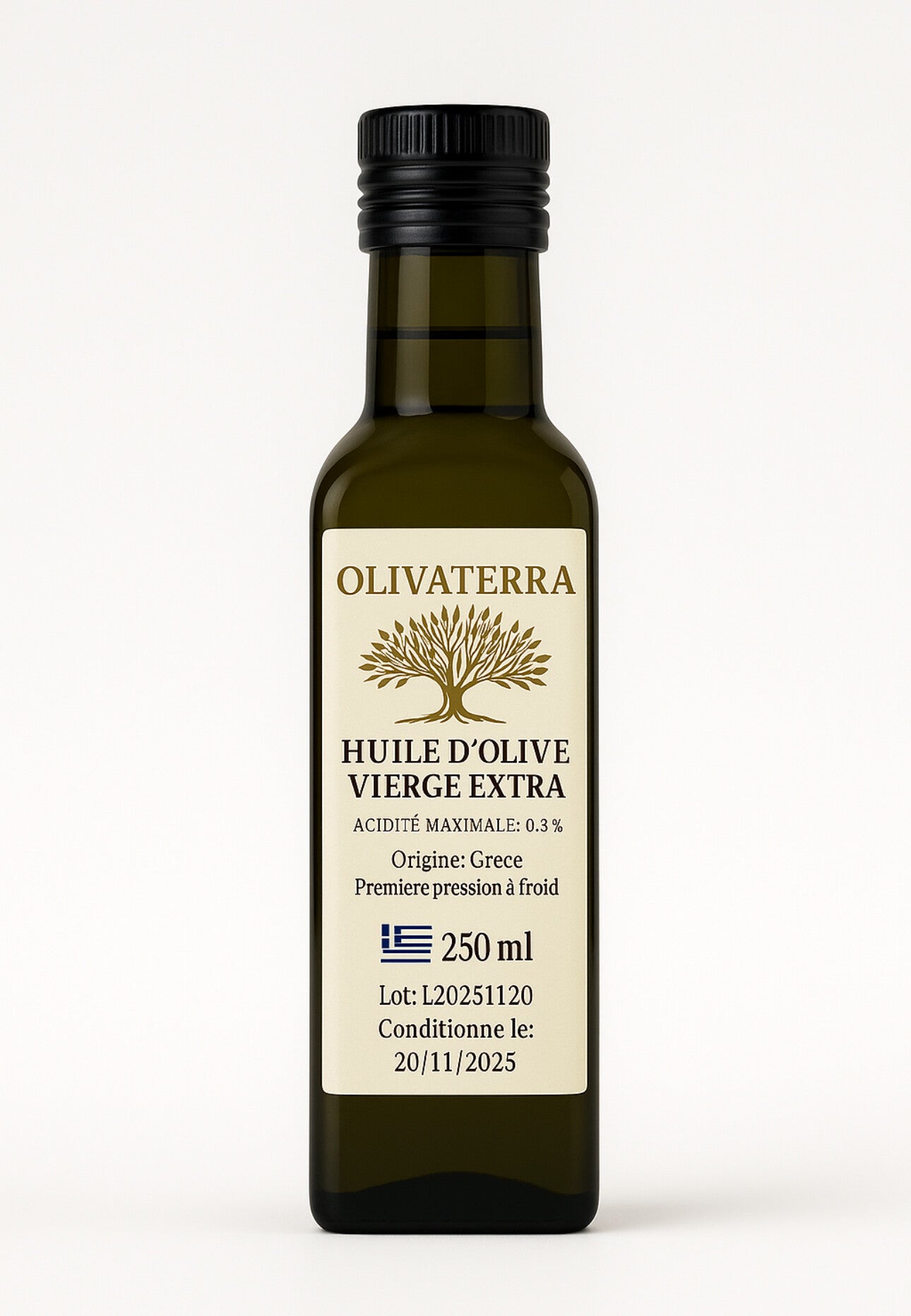 Huile d’Olive Extra Vierge 250ML – Nouvelle Récolte 2025 – Huile d’Olive Grecque Pressée à Froid