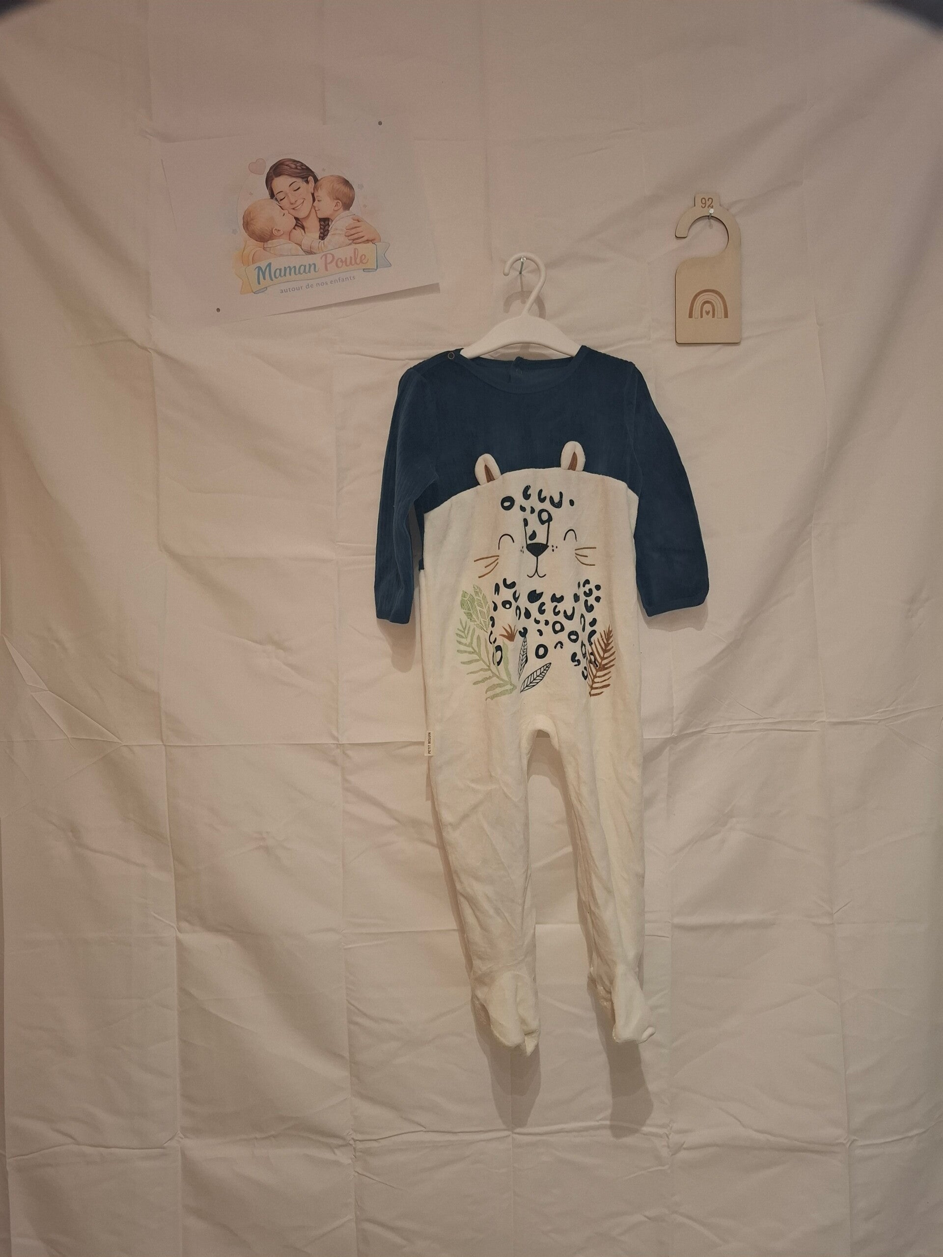 Pyjama bicolor marine/blanc en velours T92