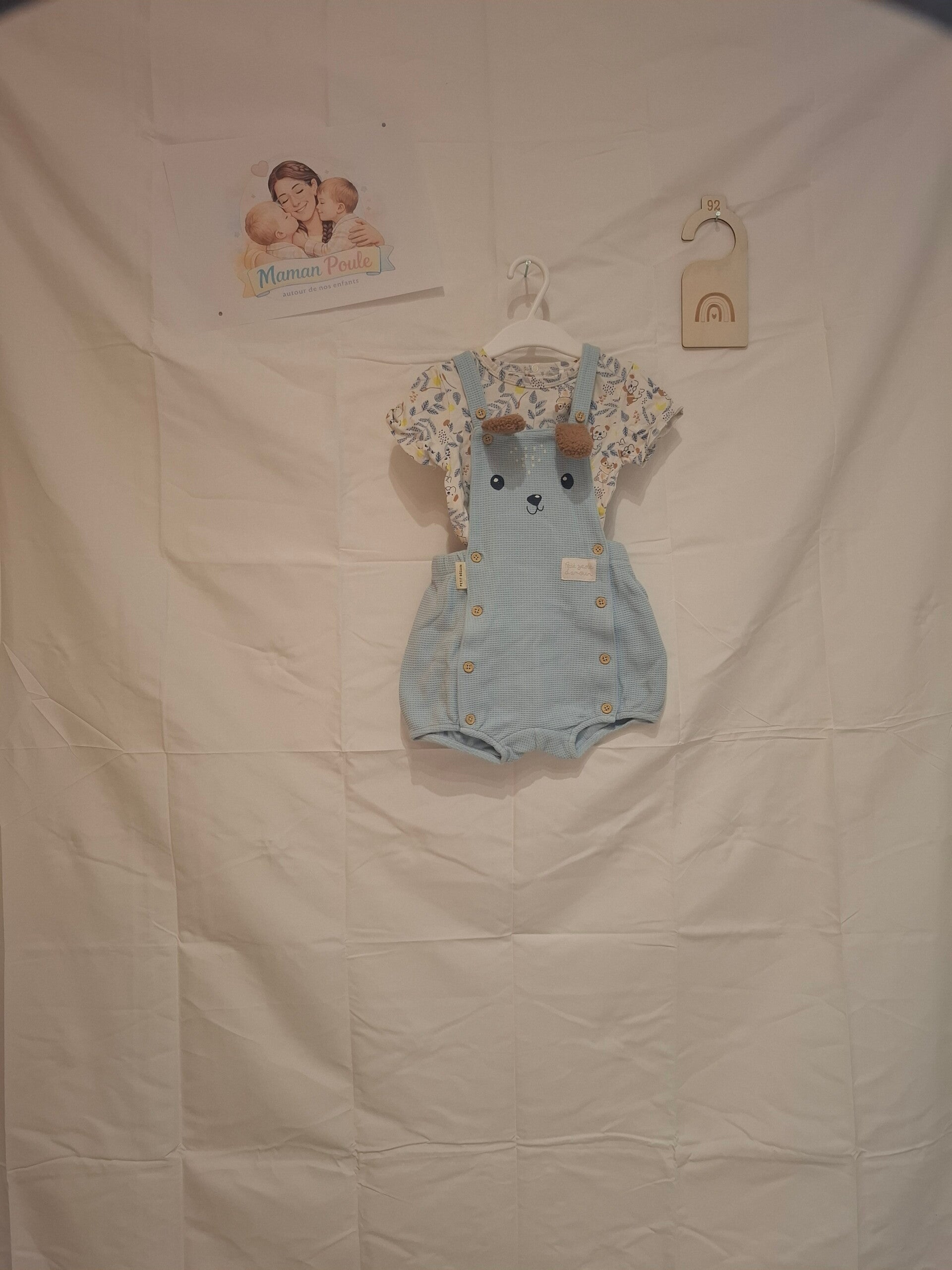 Barboteuse bleu ciel chien + tee-shirt T92