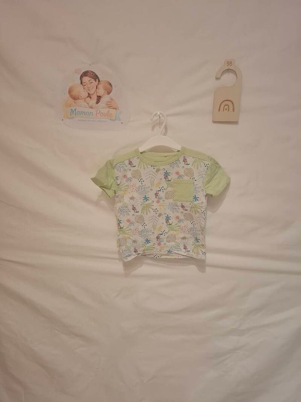 Tee-shirt bicolor vert/crème imprimé jungle T98