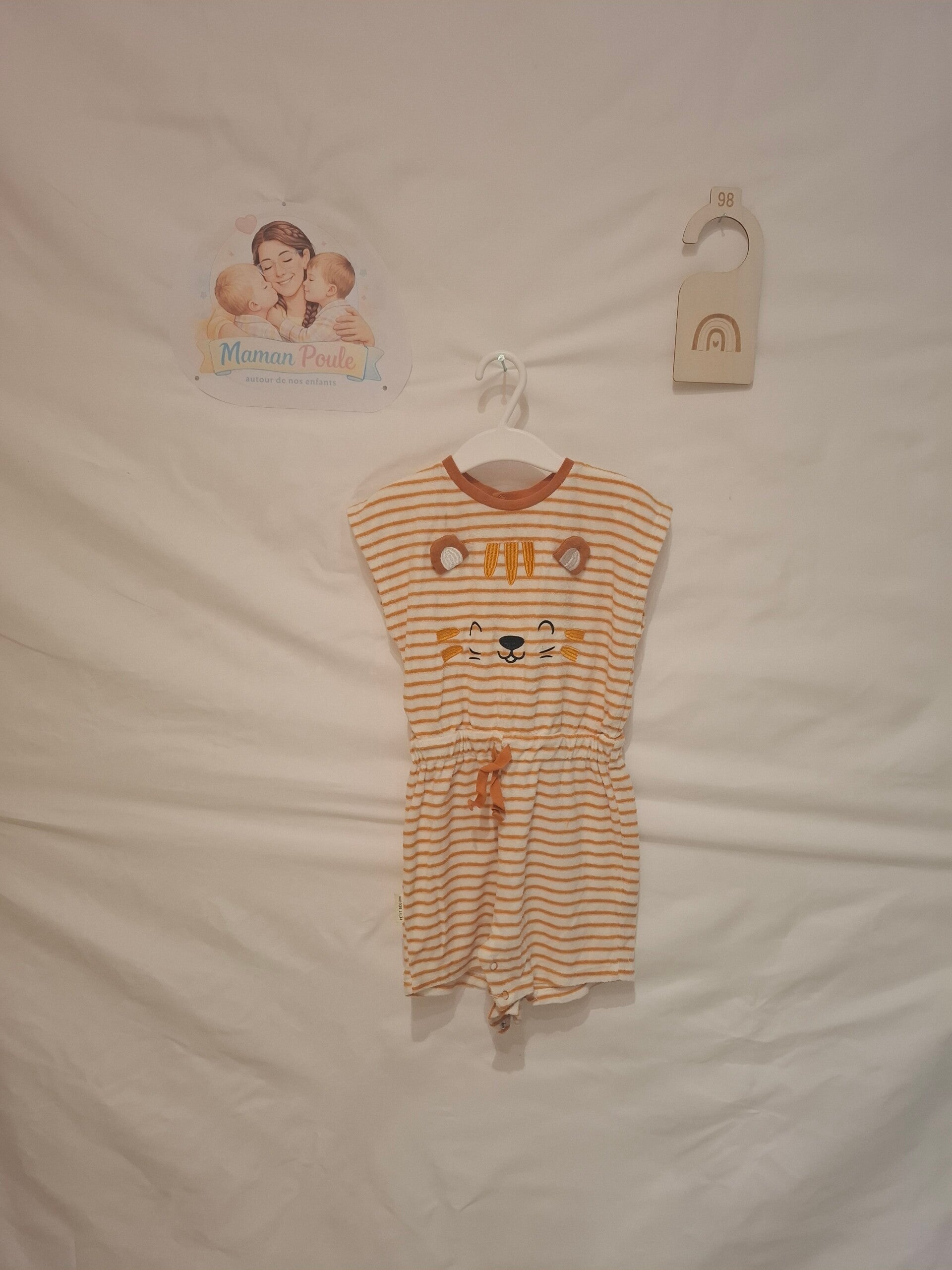 Combishort lignée crème/orange velours T98