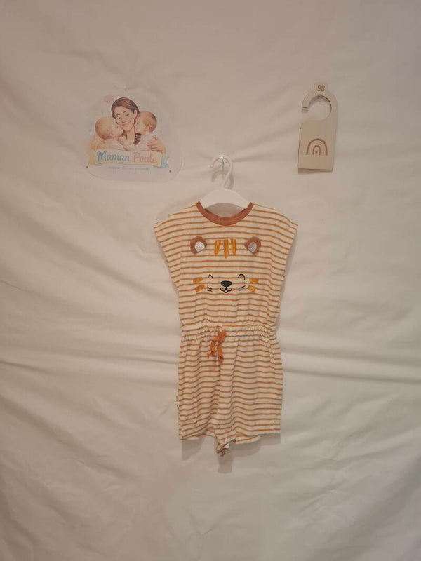 Combishort lignée crème/orange velours T98