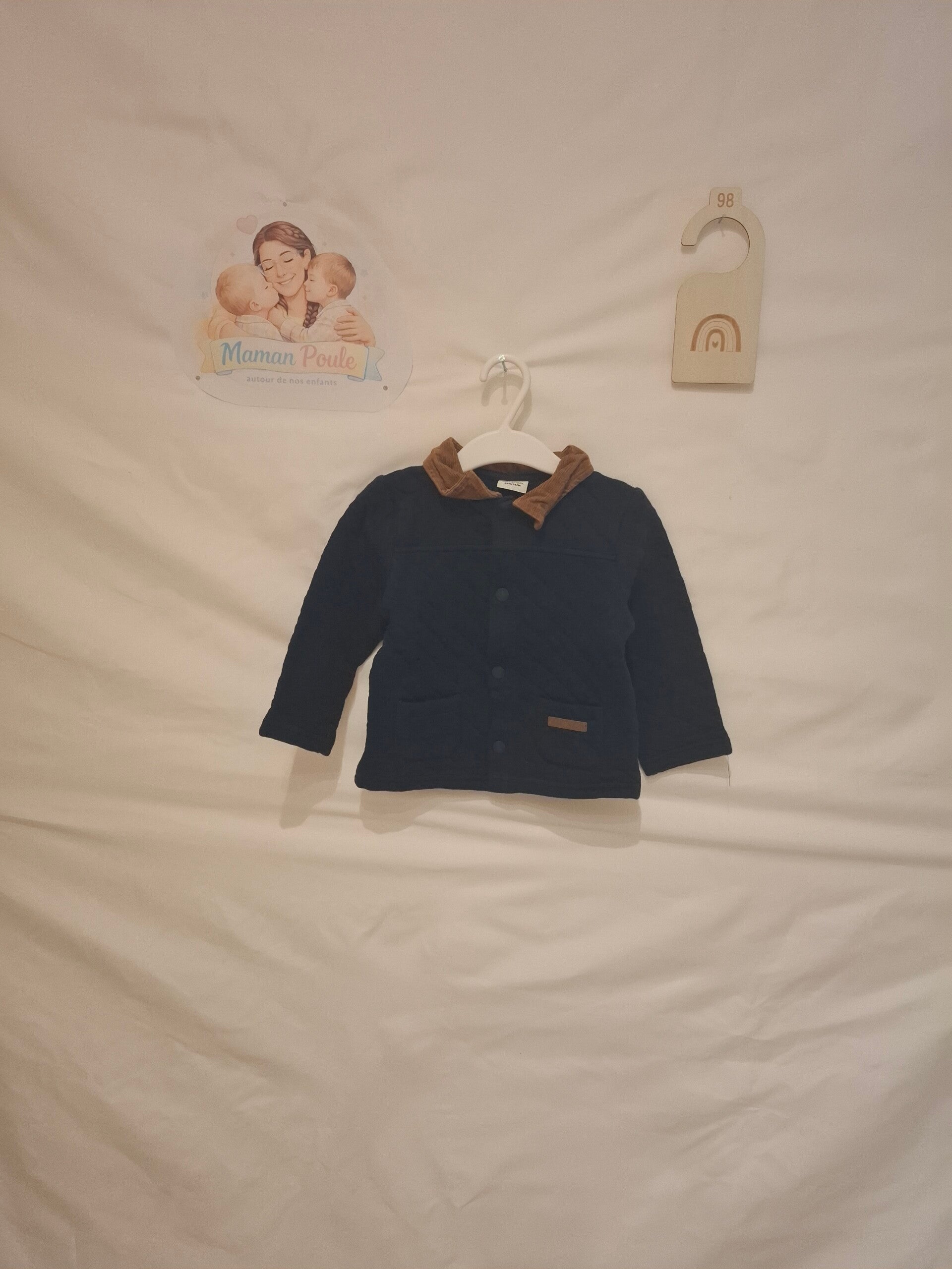 Gilet marine, col brun T98