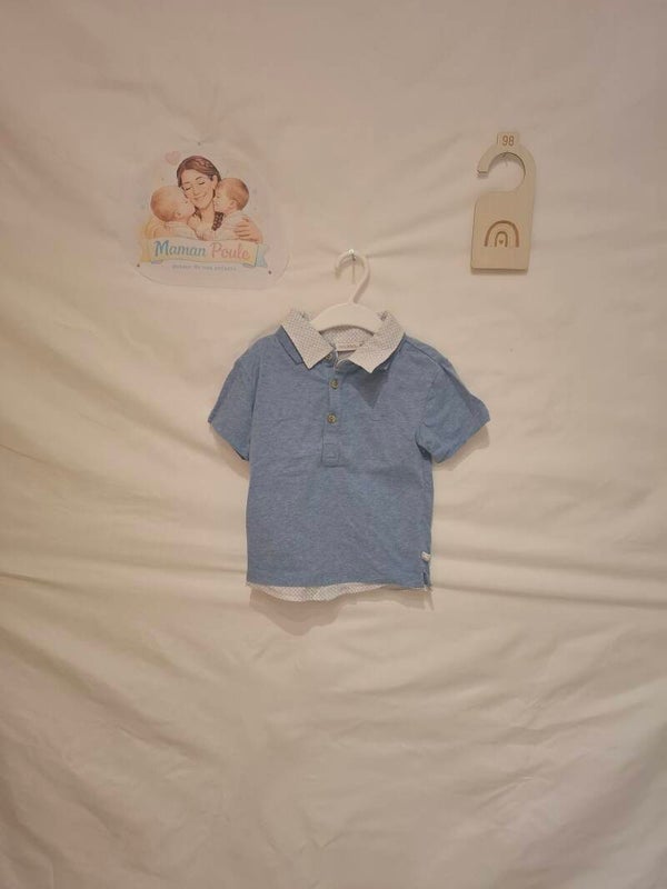 Tee-shirt bleu, col chemise blanc T98
