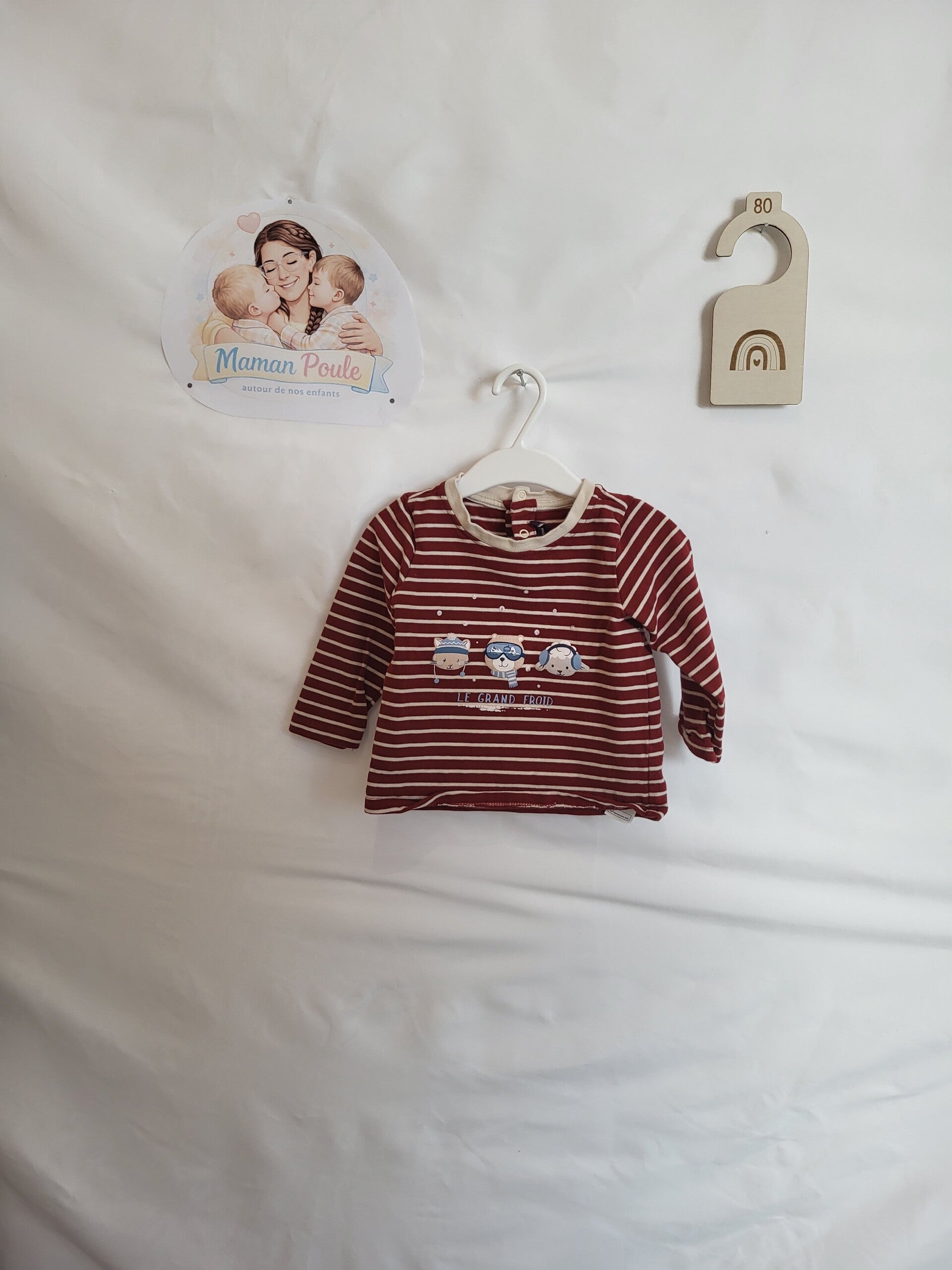 Tee-shirt à manches ligné bordeaux T80