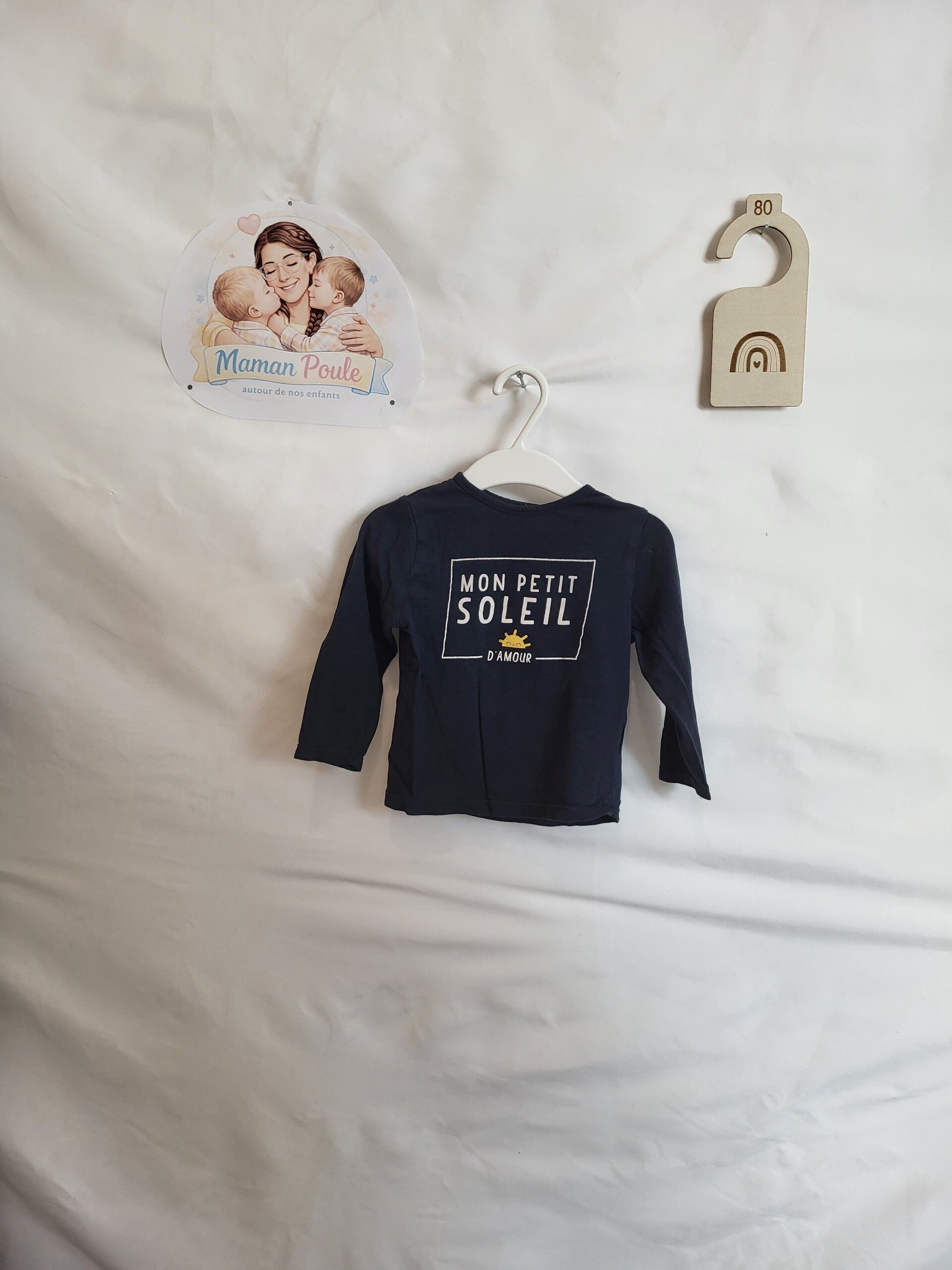 Tee-shirt marine à manches "petit soleil" T80