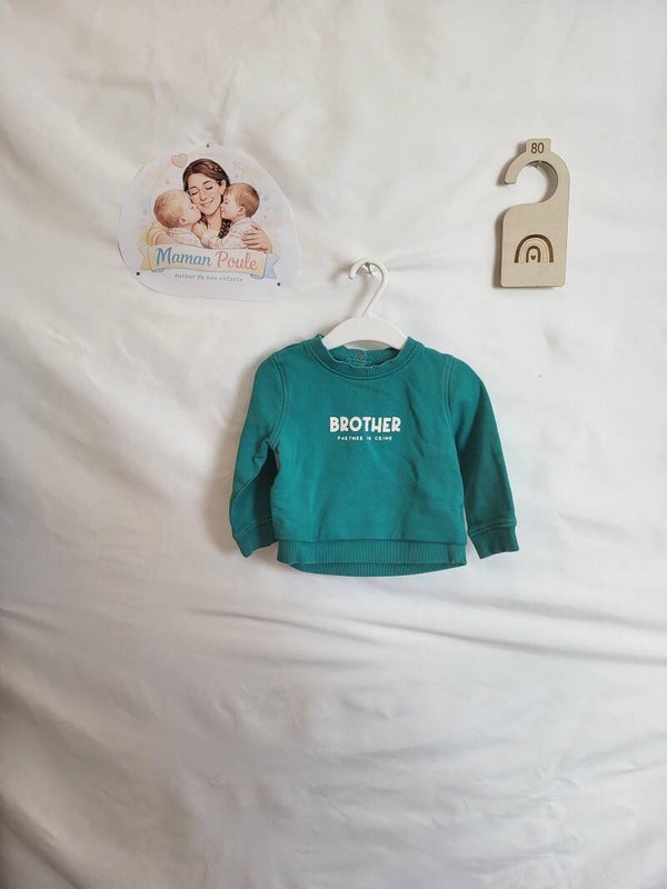 Pull vert d'eau imprimé brother T80