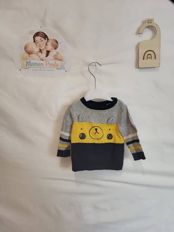 Pull gris/jaune/marine imprimé ours T62 Orchestra