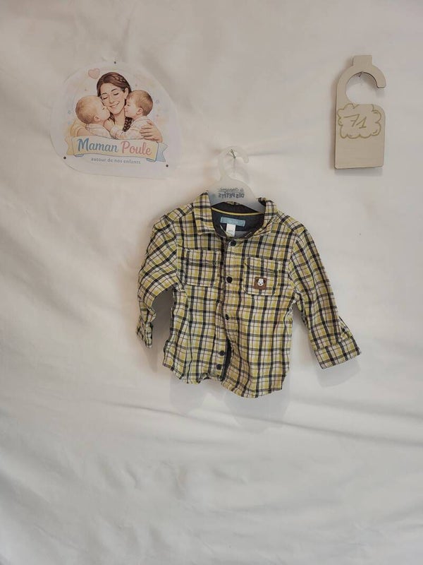 Chemise à carreaux jaune, gris, brun, blanc T71 Okaidi