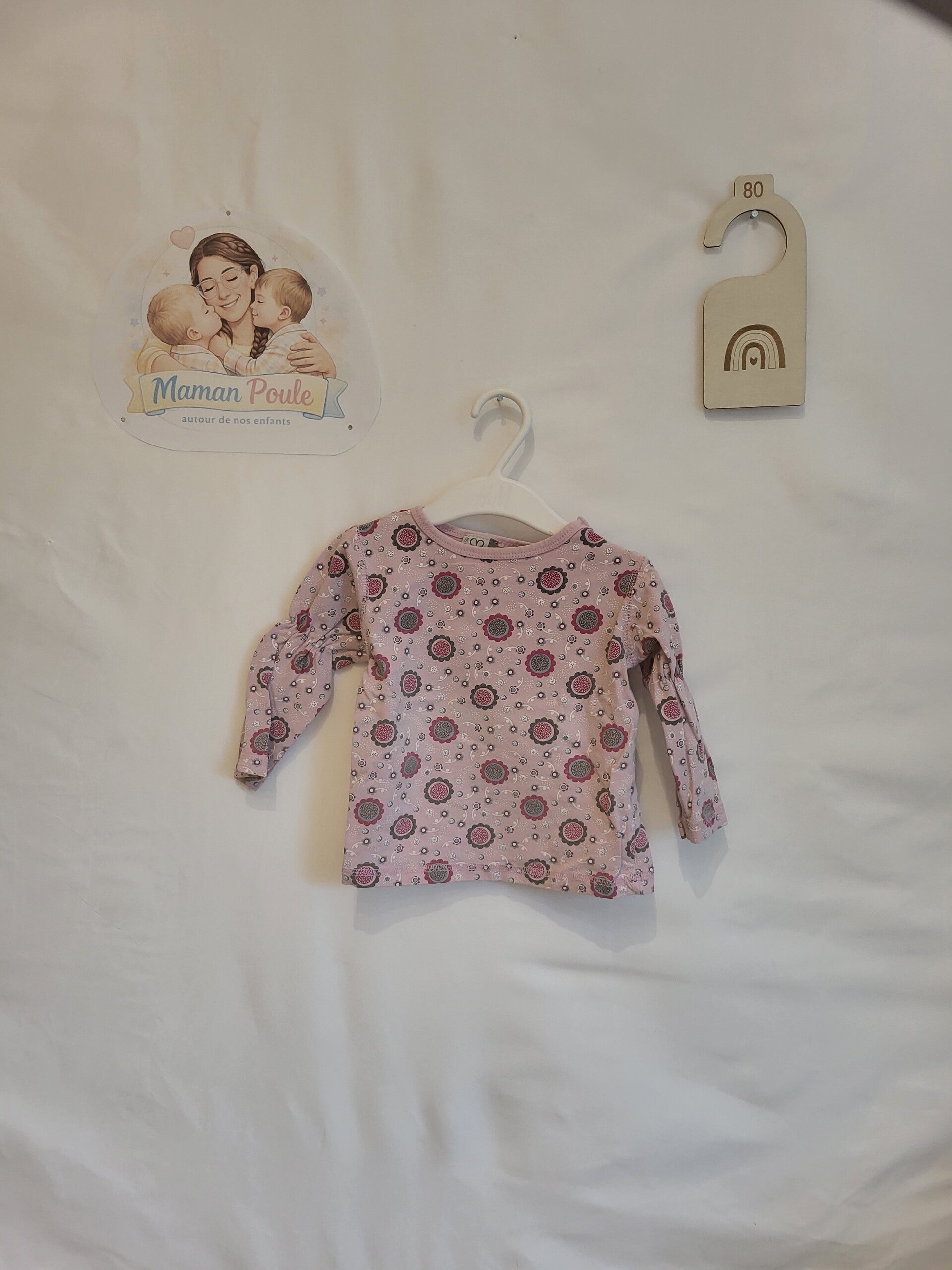 Blouse rose imprimée à longues manches T80