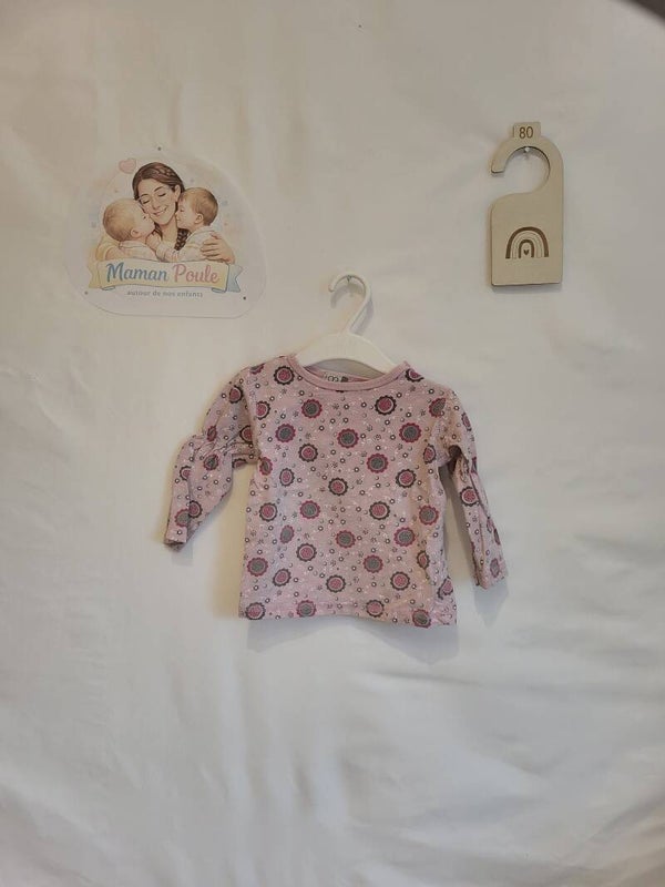 Blouse rose imprimée à longues manches T80