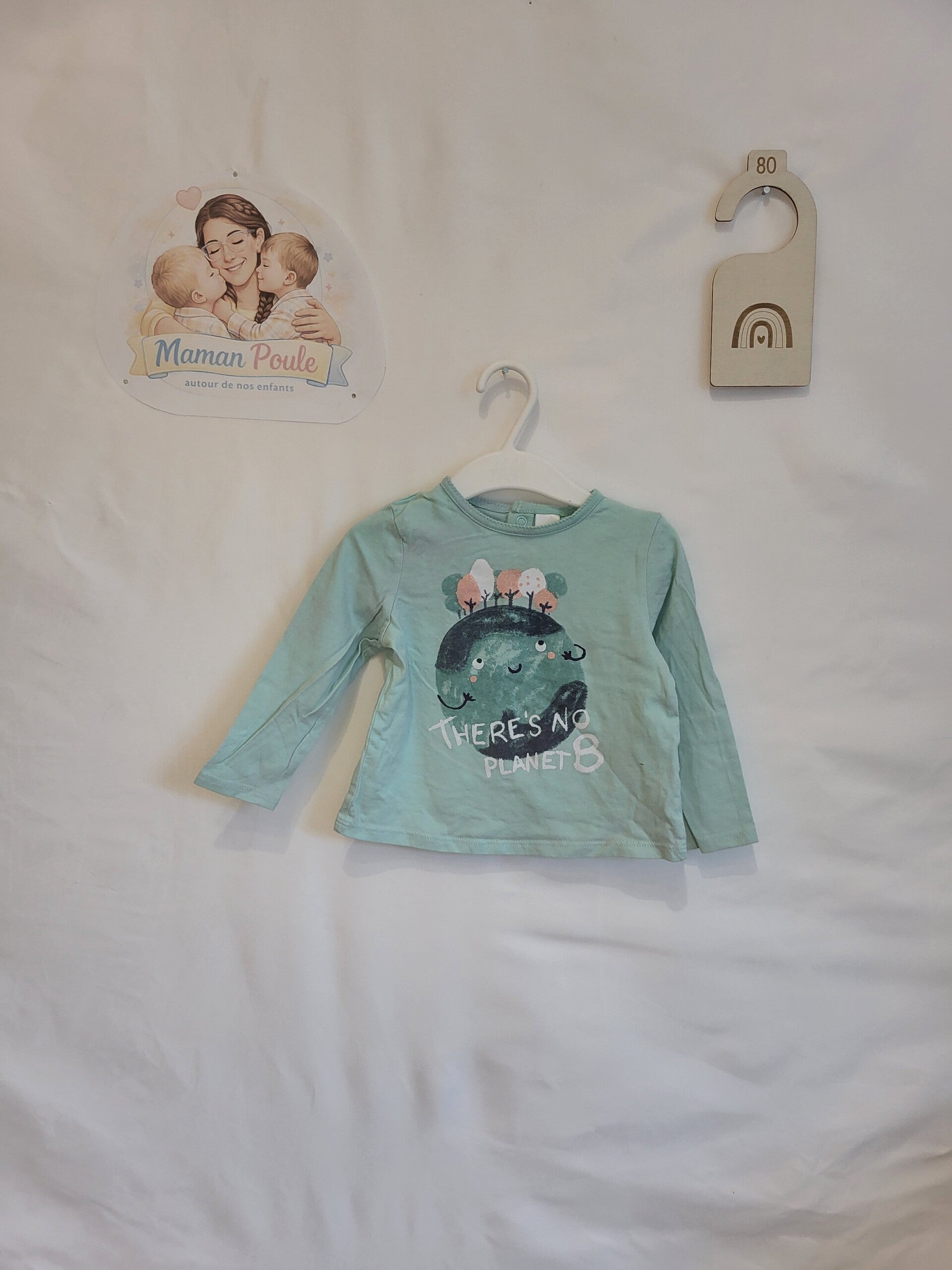 Tee-shirt bleu imprimé à manches longues T80