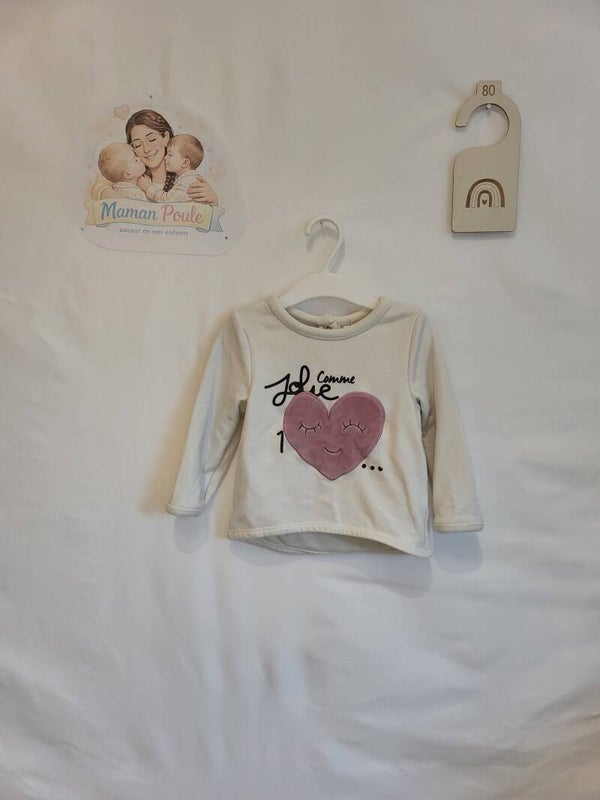 Pull blanc "jolie comme un coeur" velours T80