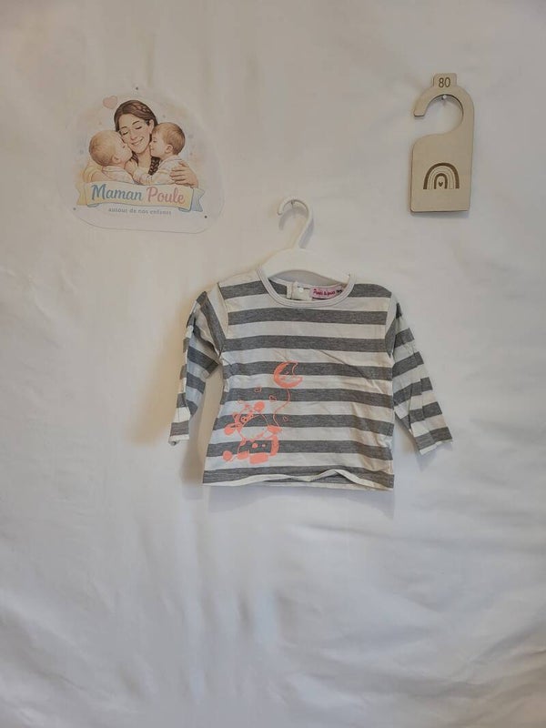 Tee-shirt ligné gris et blanc à manches longues T80