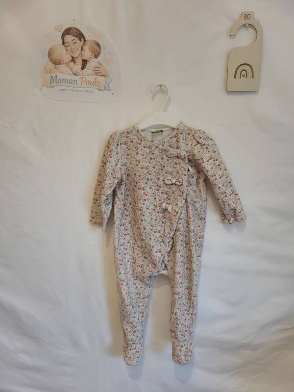Pyjama fleuri en velours (ouverture devant) T80